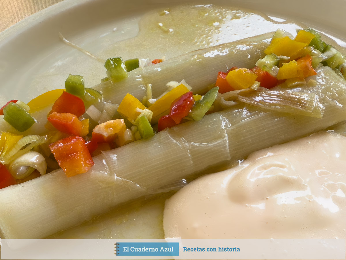 Puerros con vinagreta de pimientos y mayonesa de wasabi Detalle