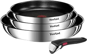 Tres sartenes Tefal Ingenio Emotion de acero inoxidable y mango extraíble